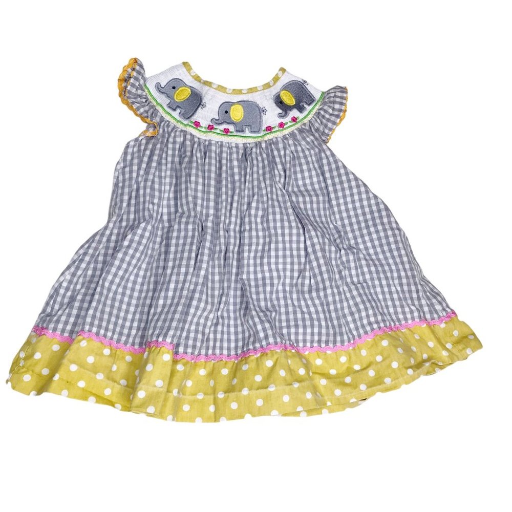 Charming Kids' Gingham Dress with Elephant Design